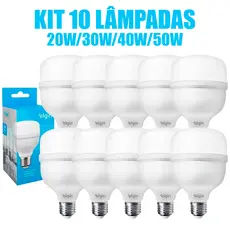 Kit 10 Lâmpadas Led Elgin Bulbo Alta Potência 20w 30w 40w 50w Bivolt 110/220V 6500k Luz Branco Frio