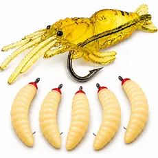 Kit 20 Isca Artificial Camarão e Larva Bicho Da Laranja De Silicone Simulação Real Com Anzol