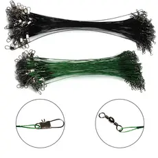 Kit de 05,10,20 Leader de linha de pesca de aço com girador e snap encastoado arame de aço