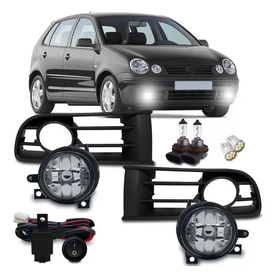 Kit Farol Milha Polo 2003 2004 2005 2006 Com Molduras E Lampadas