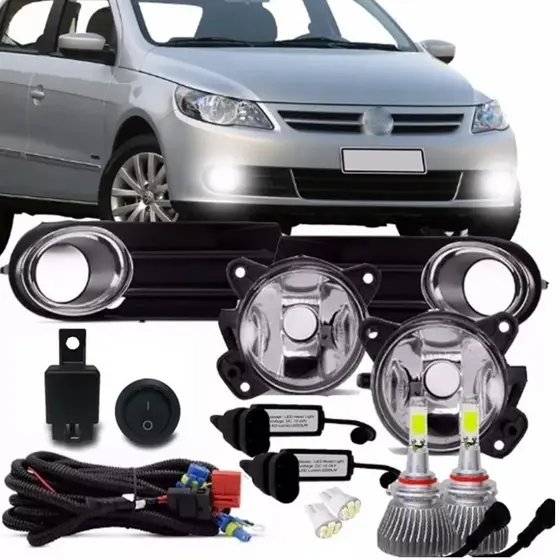 Kit Farol Milha Auxiliar Gol Voyage Saveiro G5 2009 2010 11 12 13 + Super Led Hb4 6000k + Pingo Led