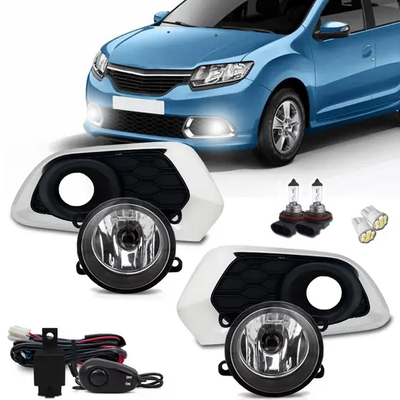 Kit Farol De Milha Sandero 2015 2016 2017 Com Moldura Cromada