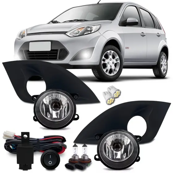 Kit Farol Milha Neblina Auxiliar Fiesta Rocam 2011 2012 2013 2014 + Lampadas