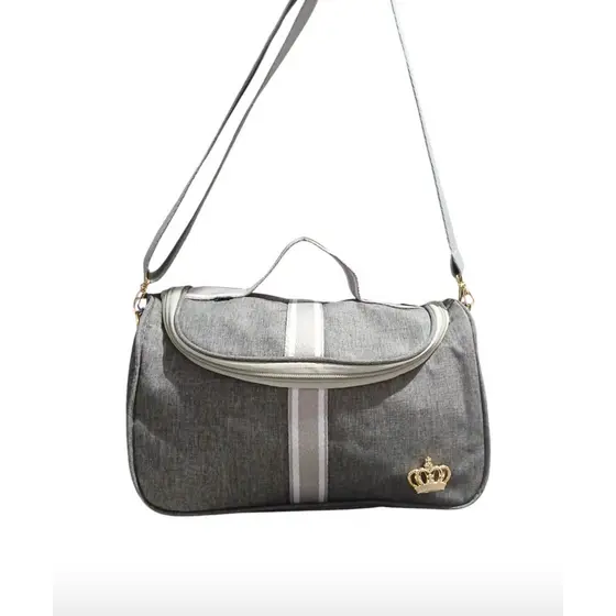 Bolsa Linho Bebe Maternidade Lateral M Cinza Luxo com alça lateral