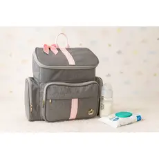 Mochila Bebe Maternidade G Luxo Cinza/Rosa Linho Laco