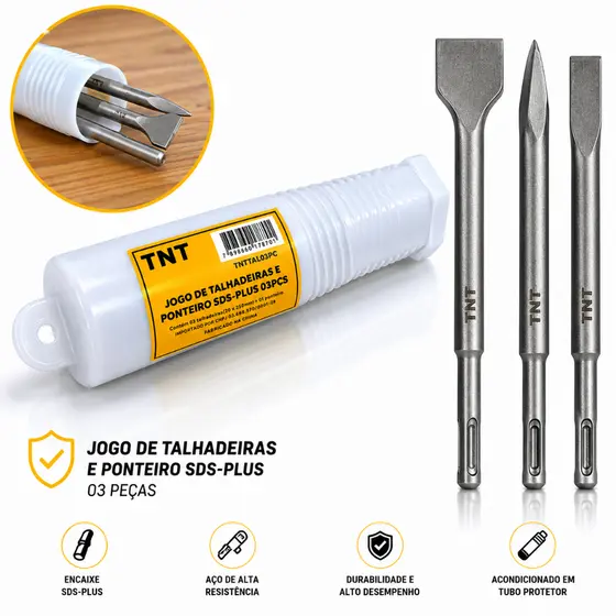 KIT Ponteiro e 2 Talhadeiras SDS Plus 25 cm Para Martelete