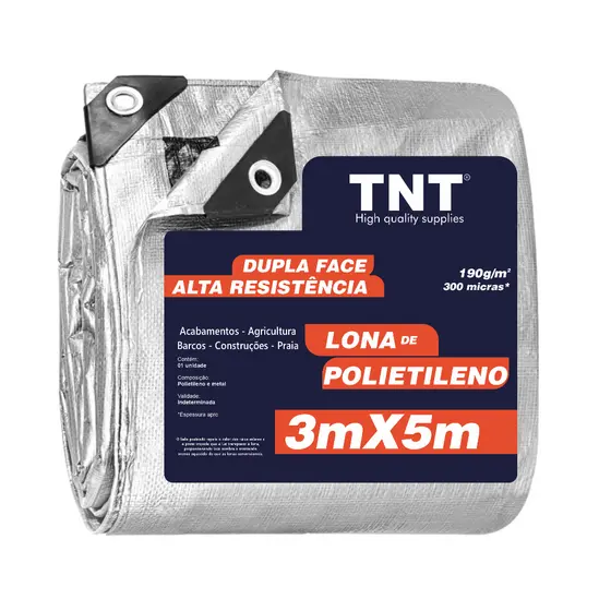 Lona 5X3 Cobertura Cinza Preta Impermeável 300 Micras Grossa 190g/m2 TNT