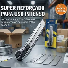 Estilete com Trilho de Metal Profissional TNT 18mm + 5 Lâminas Extras com Compartimento Interno