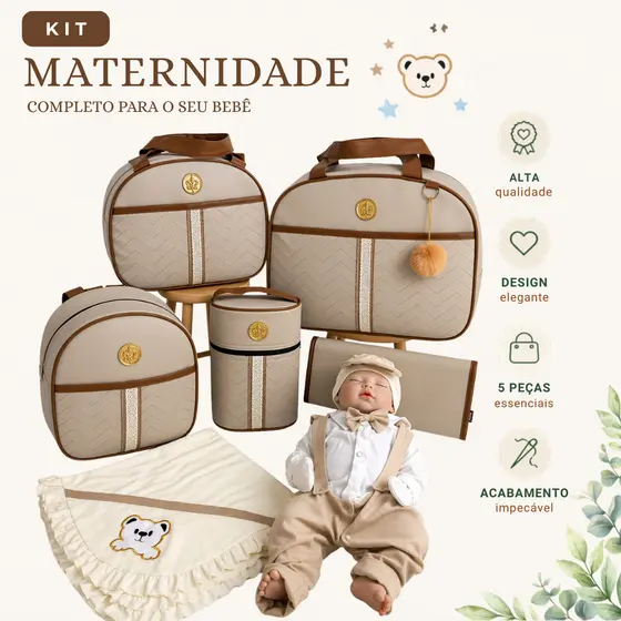 Kit 5 Peças Bolsas Maternidade Completo Com Saída Maternidade