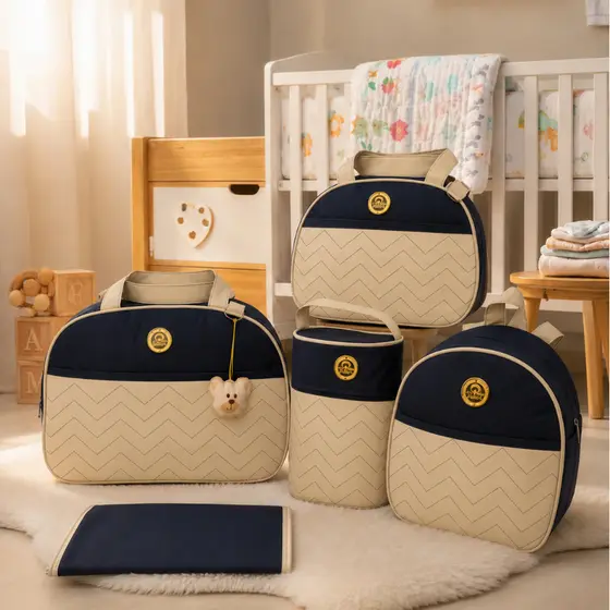 Bolsa Luxo Bebê kit para Maternidade Trocador Mochila e Porta Mamadeira