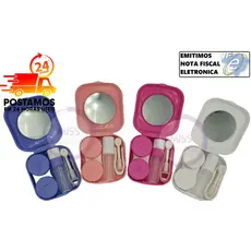 Estojo Para Lentes De Contato Com Ventosa aplicadora, Pinça, Espelho e Porta solução Kit de Viagem