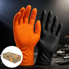 Kit 50 Und. Luva Nitrílica Sensiflex Grip Proteção Química Laranja Ou Preta Mecânico Antiderrapante