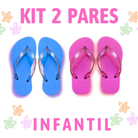 Kit 2 Pares Chinelo Infantil Feminino Correia de Glitter Borracha