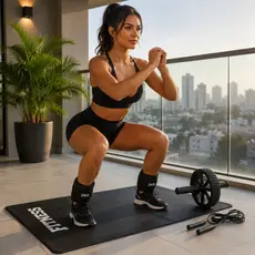 Colchonete de Academia Caneleira com Peso 5Kg Roda Abdominal com Corda de Pular Treino Funcional Treine em Casa