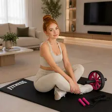 Kit Academia Colchonete Fitness Roda Abdominal Corda de Pular Treino em Casa Funcional
