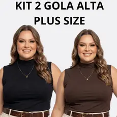 Kit 2 Regata Feminina Plus Size Gola Alta Viscolycra Confortável Blusa Dia a Dia G1 G2 G3
