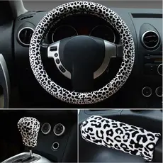[Hungrnee] 3Pcs/Set Moda Leopardo Capa De Volante De Pelúcia Acessórios Para Carros De Inverno Decoração De Carro