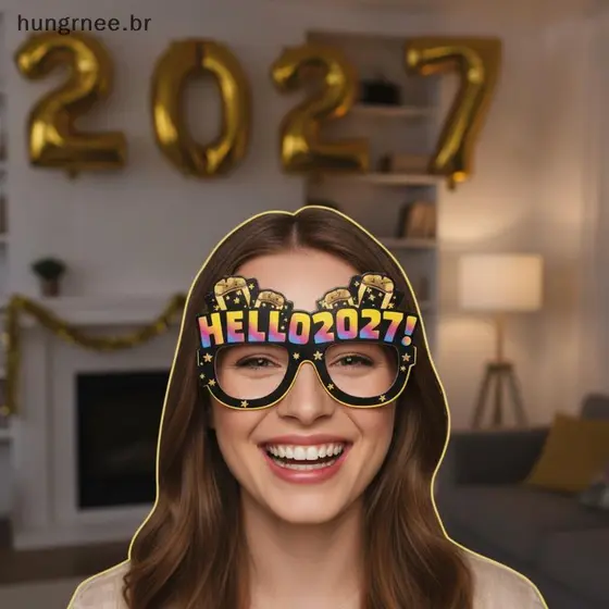 [UGR] 2027 Óculos De Papel Com Tema De Ano Novo Preto Dourado Glitter 8/16 Peças Lembrancinhas Para Celebrações Públicas