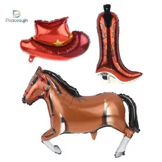 Peacesujn 5 Pçs/set Botas De Cavalo De Cowboy Ocidental Chapéus Estrela Foil Balão Meninos Festa De Aniversário Decoraçã