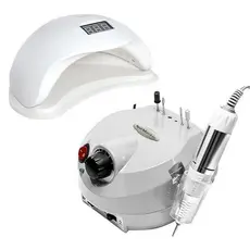 Kit Unhas Cabine Sun 5 Led 48w + Motor Porquinho Lixa Lixadeira Unhas Elétrica