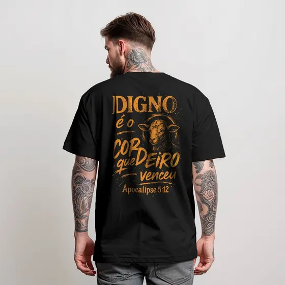 Camiseta Masculina Cordeiro Digno Que Venceu Camisa Moda Evangélica 100% algodão Manfinity