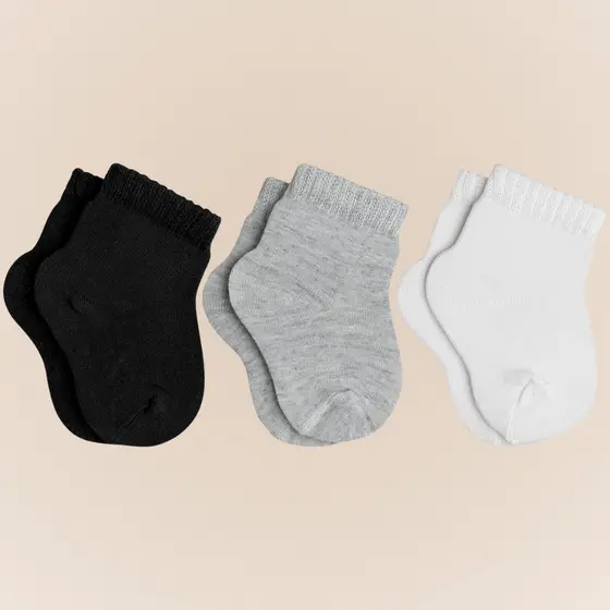 Pacote com 3 Pares de Meias Cano Curto Lupo Bebe Crianca Infantil em Algodao sem Estampa Basica