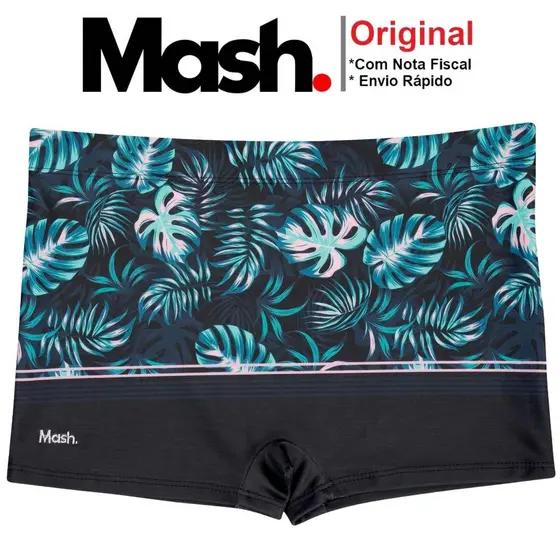 Sunga Boxer Box Masculina Forrada com Cordao de Regulagem Moda Praia FPS 50+ Estampa Floral Verao