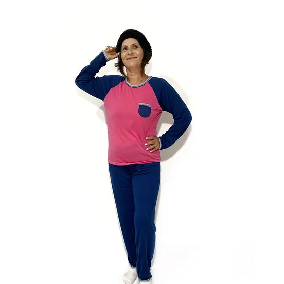 Conjunto Roupa De Dormir Pijama De Inverno Feminino Blusa Manga Longa E Calca