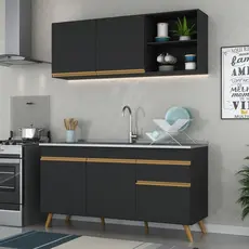 Cozinha Compacta Veneza GB Multimóveis MP2079 com Armário e Balcão Preta