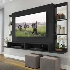 Painel TV 60" c/ Espelho e Prateleiras de Vidro Nairóbi Multimóveis Preto