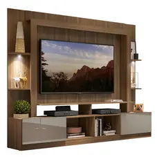 Estante com Leds e Suporte para TV até 65" Multimóveis Berlim FG3384 Madeirada/Lacca Fumê