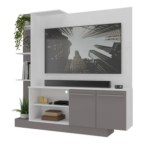 Estante Home Theater com Suporte P/TV até 55'' Denver Multimóveis Branco/Lacca Fumê