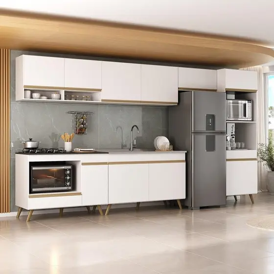 Armário de Cozinha Modulada Completa 6 Pçs com Balcão para Cooktop Veneza Multimóveis MP2273