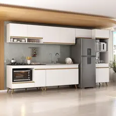 Armário de Cozinha Modulada Completa 6 Pçs com Balcão para Cooktop Veneza Multimóveis MP2273