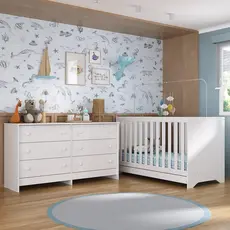 Berço 3 em 1 com Colchão Incluso e Cômoda Pipoca Multimóveis MP4294