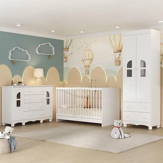 Quarto de Bebê Completo Aurora Multimóveis MP4564 com Berço 3 em 1 para Colchão 130x60cm