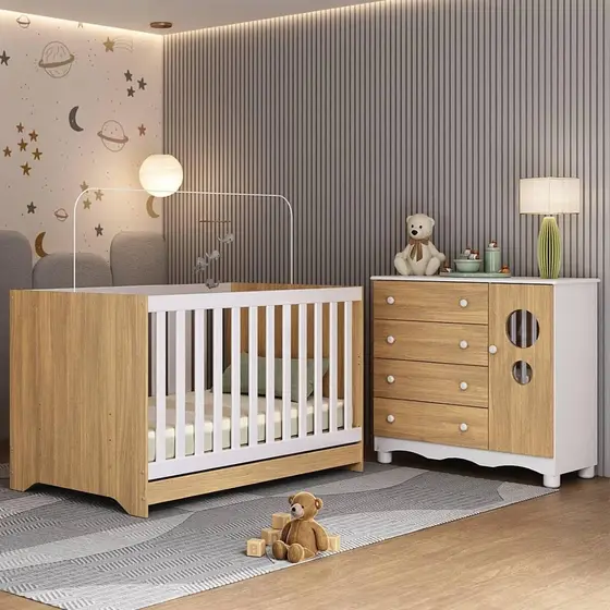 Berço Americano 3 em 1 com Cômoda 1 Porta 4 Gavetas Suspiro Multimóveis MP4710