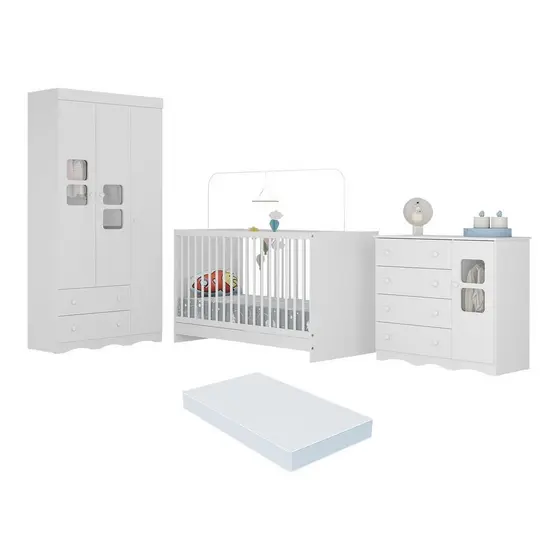 Quarto de Bebê Completo com Berço 3 em 1 com Colchão Incluso Serena Multimóveis MP4543