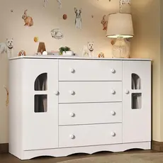 Cômoda Infantil 125cm 2 Portas com Vidro e 4 Gavetas Liz Multimóveis MP4516