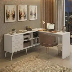 Mesa de Escritório em L com 3 Gavetas Porto Multimóveis MP6044