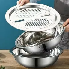 Kit 3 Em 1 Ralador Fatiador Escorredor Bacia Legumes Queijo Manual Tigela Cozinha Prática