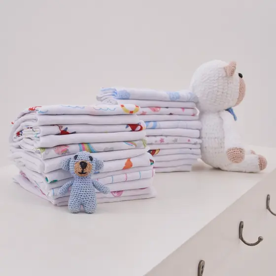 Kit 10 Pano De Boca Fraldinha Luxo Estampada 35x35cm Comum Pacote 100% Algodão