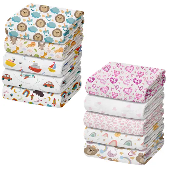 Pacote 5 Fraldas de Pano Luxo Marca Minasrey Estampada para Bebês e Recém-Nascidos Grande 70cm x 70cm 100% Algodão