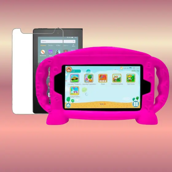Capinha Infantil Para Tablet  Fire 7 2019 Kfmuwi 7 In + Pelicula de Vidro Temperado 9H