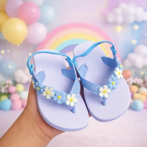 CHINELO PARA BEBE MENINA CALCE FACIL DE ELASTICO FLORES REF.15
