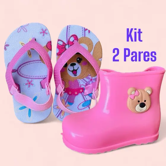 KIT 2 PARES CHINELO DE ELÁSTICO + GALOCHA INFANTIL ENVIO IMEDIATO
