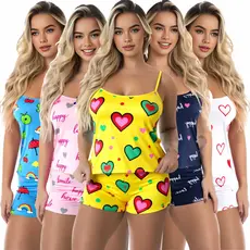 Kit 5 Conjuntos Pijama Baby Doll Short Doll Estampado Sem Bojo Original