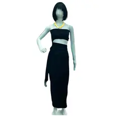 Vestido Longo Tubo Faixa Cintura Malévola Preto  e Top