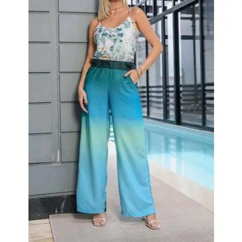 Conjunto Pantalona Color Mesclado Verde Viscose