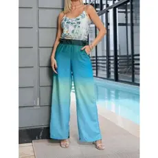Conjunto Pantalona Color Mesclado Verde  Viscose